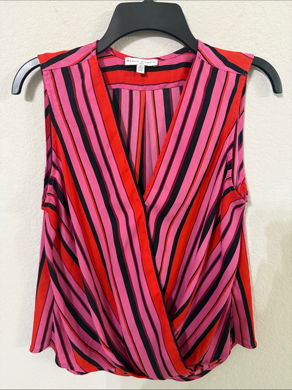 Maison d’ Amelie Striped Wrap Camisole in Pink & Red
